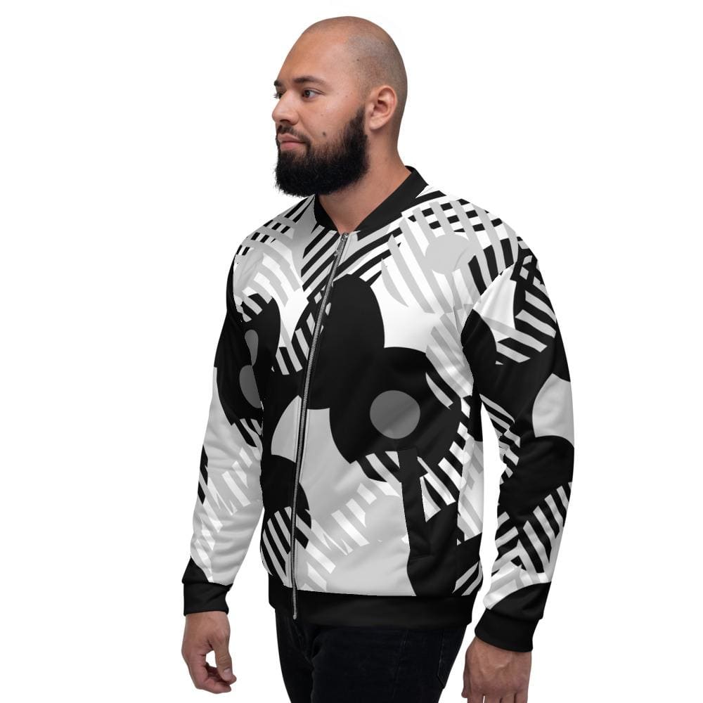 Mens Jacket - Retro Geometric Style Bomber Jacket Black/grey