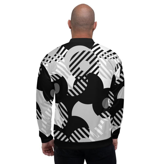 Mens Jacket - Retro Geometric Style Bomber Jacket Black/grey