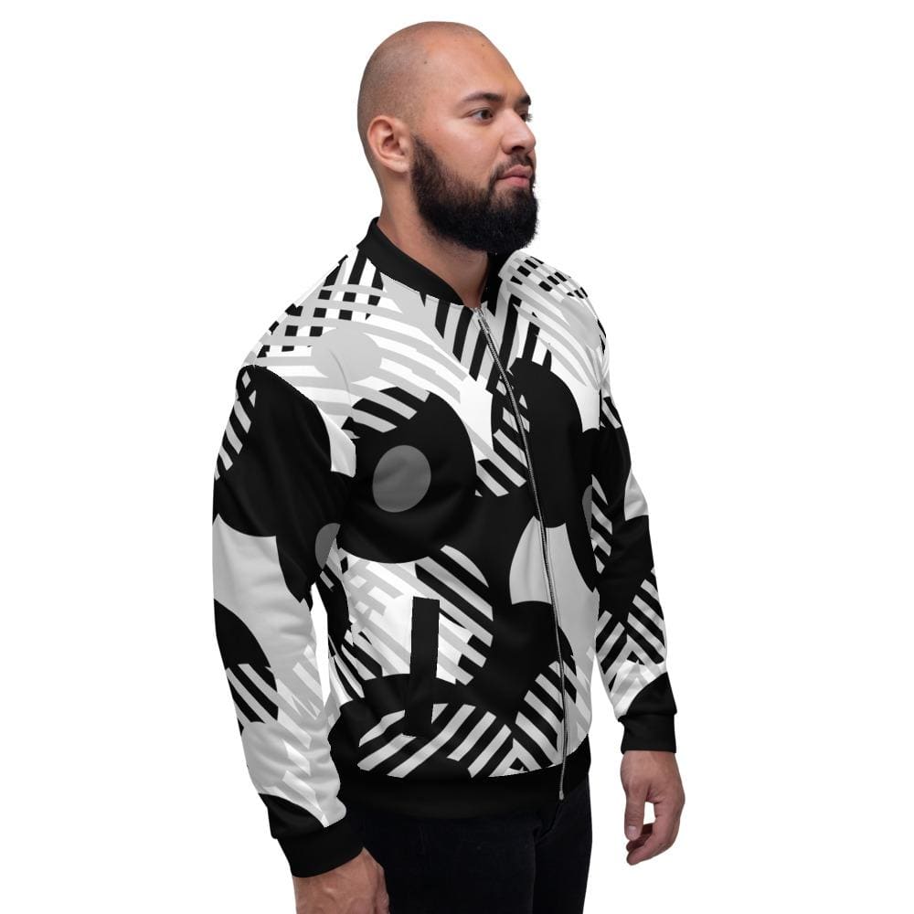 Mens Jacket - Retro Geometric Style Bomber Jacket Black/grey