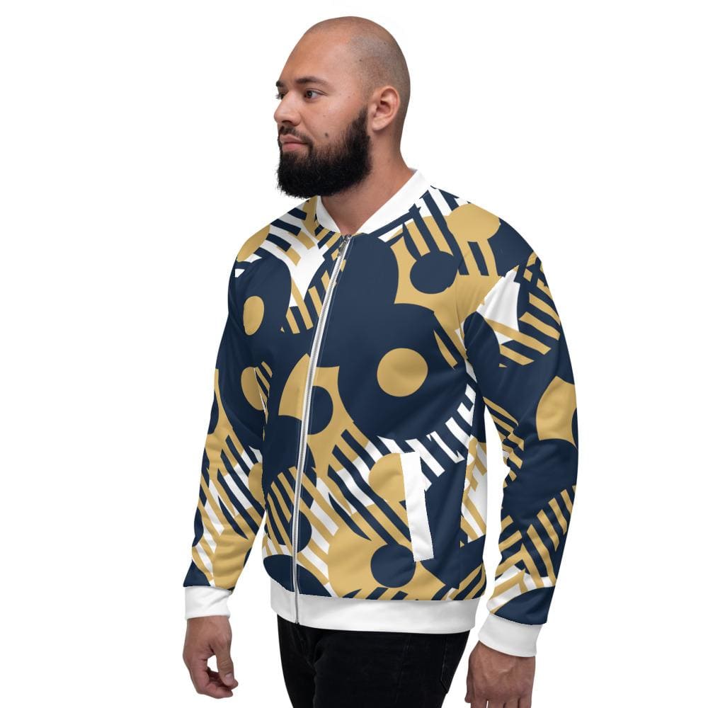 Bomber Jacket for Men - Blue Multicolor Retro Geometric Pattern