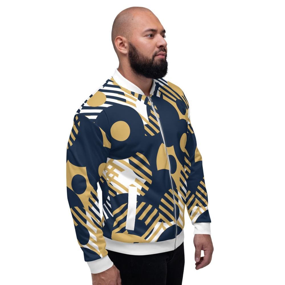 Bomber Jacket for Men - Blue Multicolor Retro Geometric Pattern