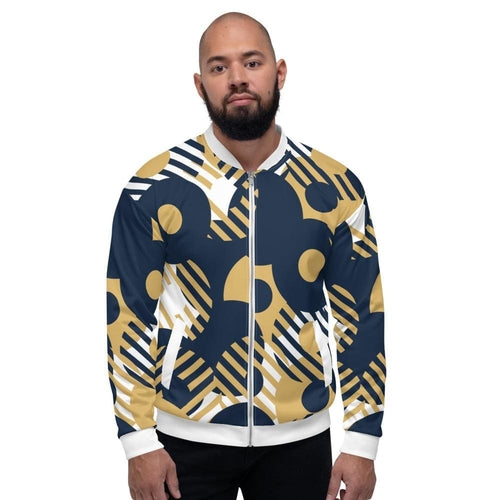 Bomber Jacket for Men - Blue Multicolor Retro Geometric Pattern