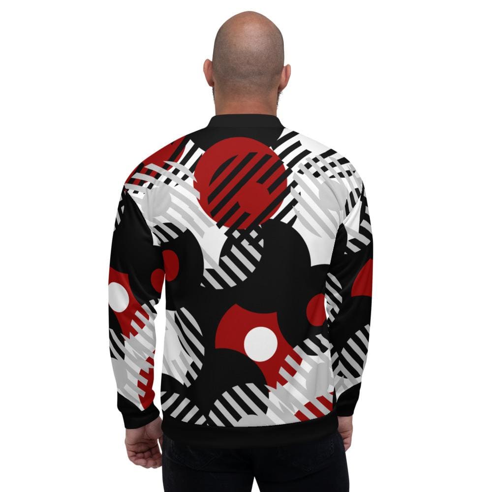 Mens Jacket - Retro Geometric Style Bomber Jacket Red/multicolor