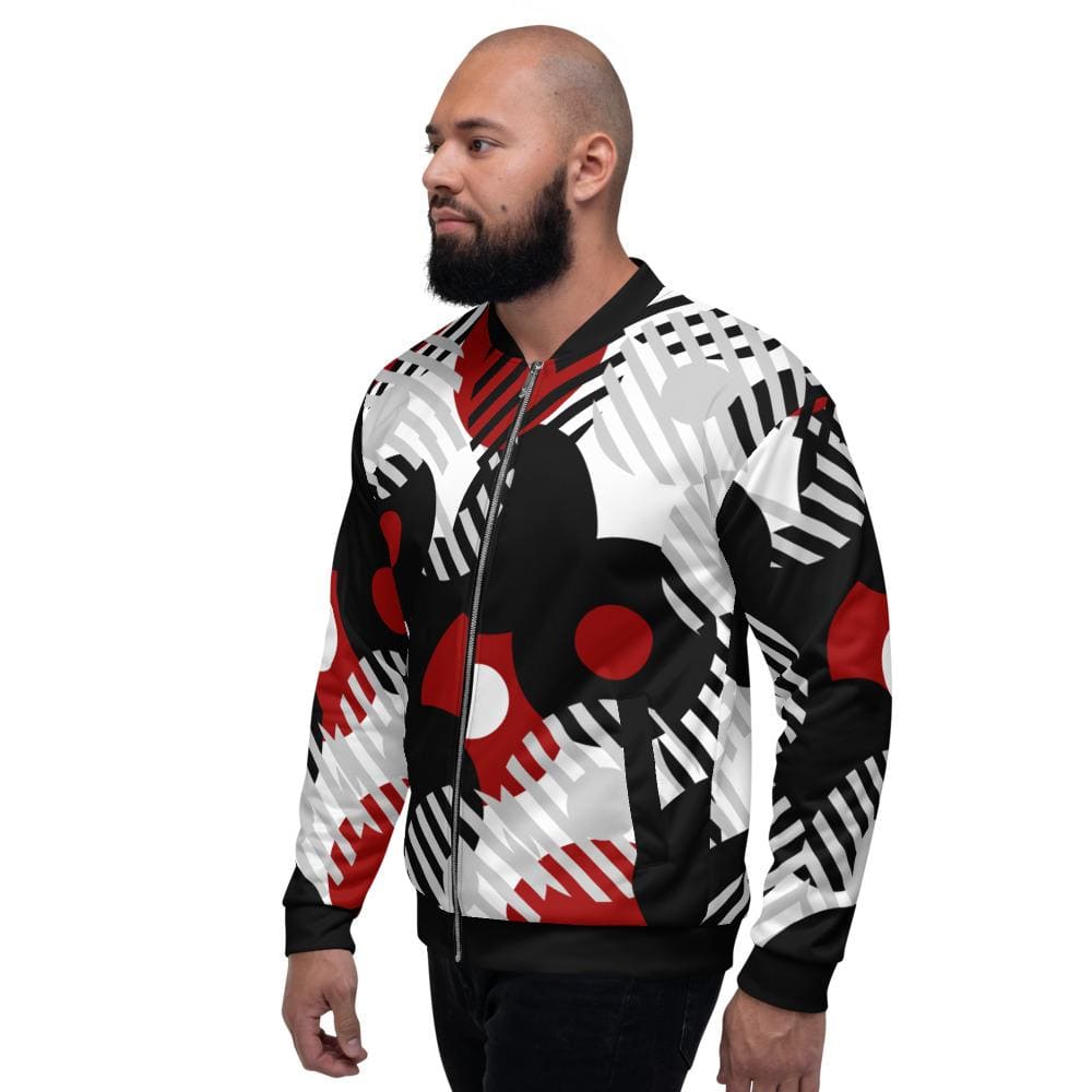 Mens Jacket - Retro Geometric Style Bomber Jacket Red/multicolor