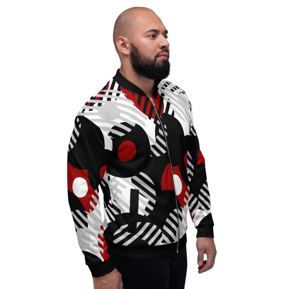 Mens Jacket - Retro Geometric Style Bomber Jacket Red/multicolor