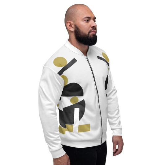 Mens Jacket - Retro Geometric Style Bomber Jacket White/beige