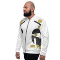 Mens Jacket - Retro Geometric Style Bomber Jacket White/beige