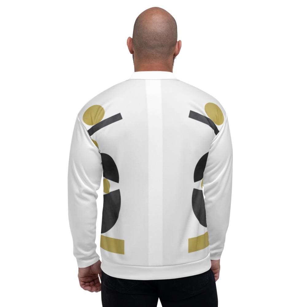 Mens Jacket - Retro Geometric Style Bomber Jacket White/beige