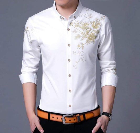 Mens Button Front Shirt with Floral Design