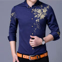 Mens Button Front Shirt with Floral Design